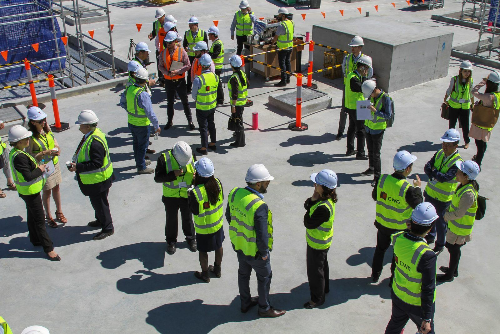 Construction crew in a site safety briefing